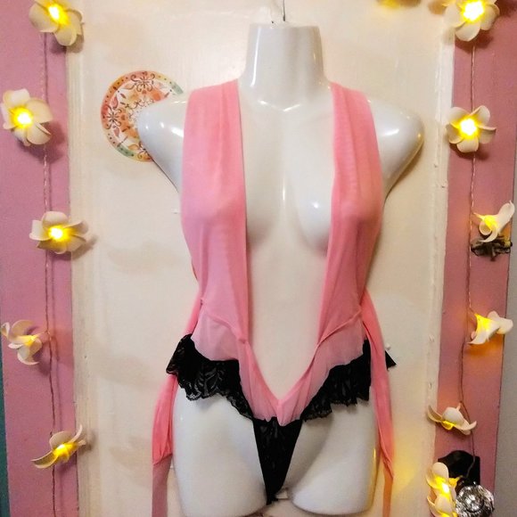 Avidlove Other - Avidlove (L) Pink and Black Lace Multi Tie Teddie - NWOT